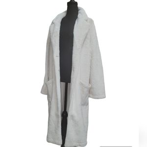 Magaschoni Faux white Fur Large Bavarian Cream coat pockets button front…